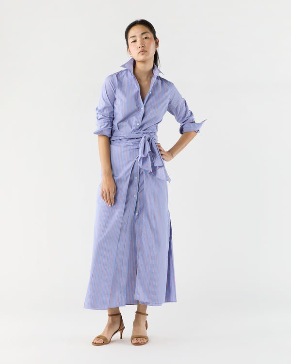sid mashburn Maxi Tie-Waist Shirtdress in Blue/Red Multi Stripe Poplin