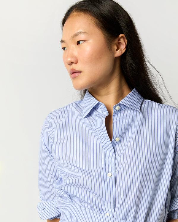 Sid Mashburn Maxi Tie-Waist Shirtdress In Navy/Sky Stripe Poplin
