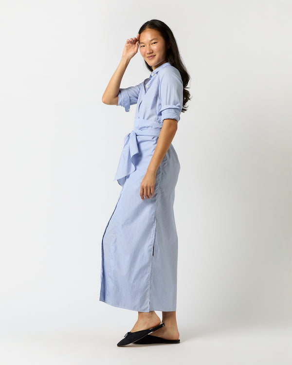 Sid Mashburn Maxi Tie-Waist Shirtdress In Navy/Sky Stripe Poplin