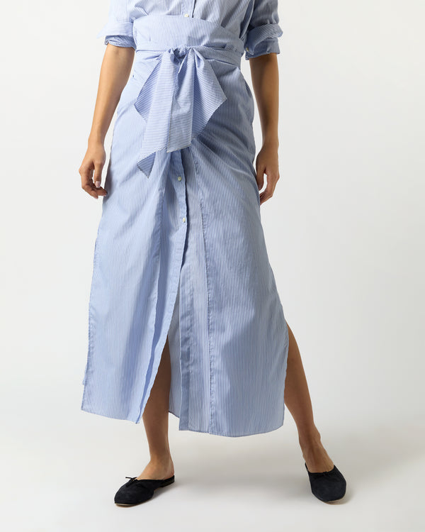 Sid Mashburn Maxi Tie-Waist Shirtdress In Navy/Sky Stripe Poplin
