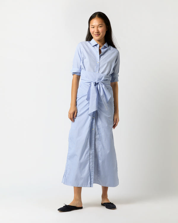 sid mashburn Maxi Tie-Waist Shirtdress in Navy/Sky Stripe Poplin