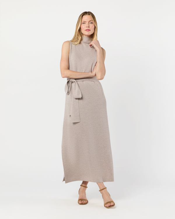sid mashburn Maya Funnel-Neck Dress in Heather Stone Extra Fine Merino Wool