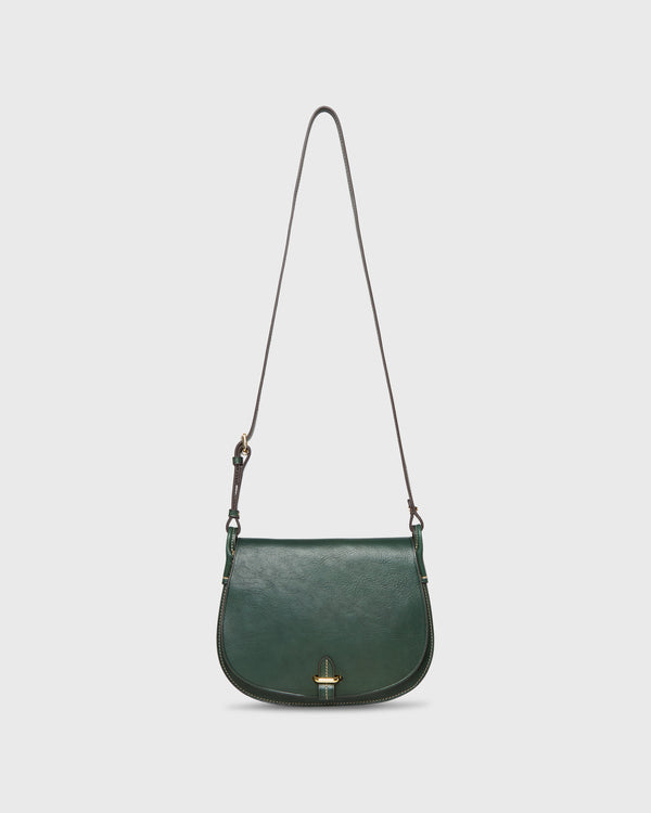 sid mashburn Medium Accordion Clara Crossbody Bag in Dark Green Leather