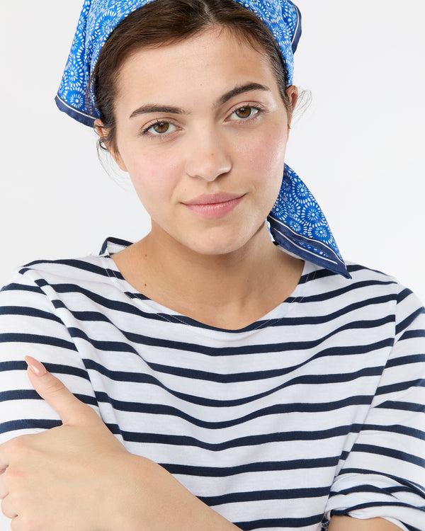 Sid Mashburn Medium Hand-Rolled Silk Scarf In Blue/Ivory Floral Block Print