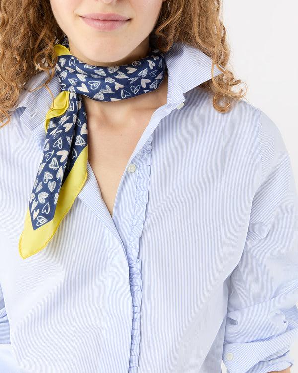 Sid Mashburn Medium Hand-Rolled Silk Scarf In Blue/Yellow Hearts