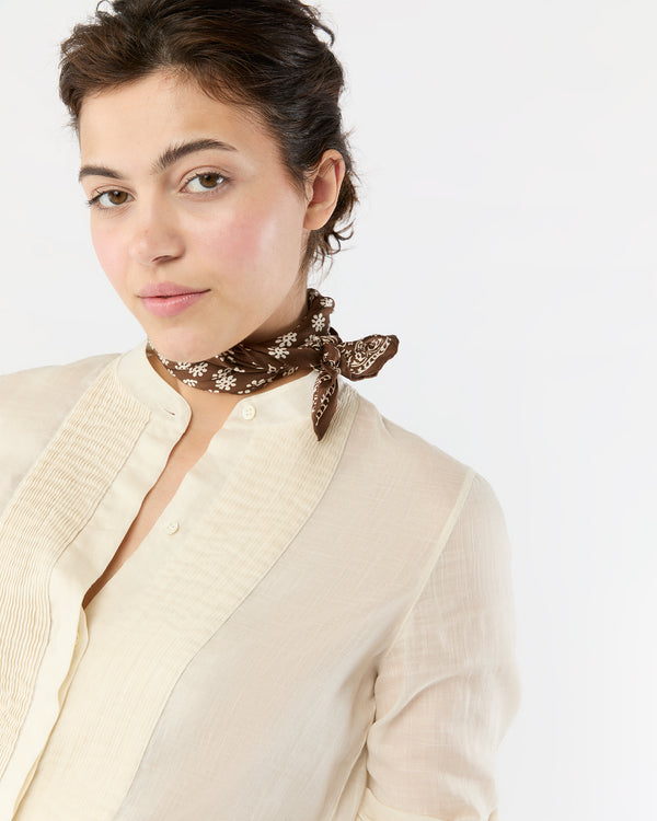 Sid Mashburn Medium Hand-Rolled Silk Scarf In Brown/Ivory Floral Bandana
