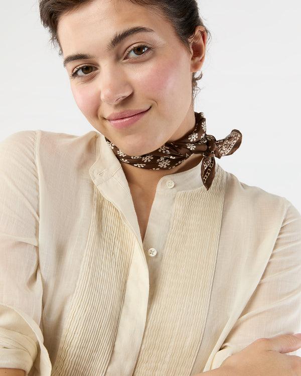 Sid Mashburn Medium Hand-Rolled Silk Scarf In Brown/Ivory Floral Bandana