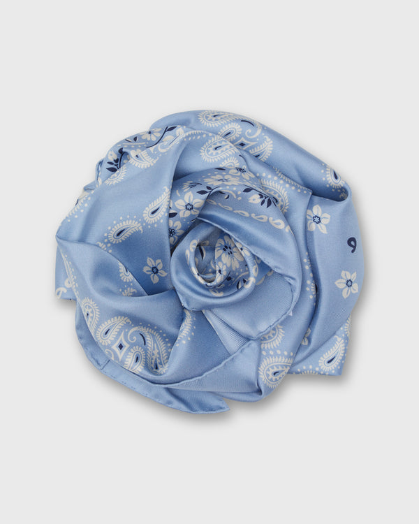 sid mashburn Medium Hand-Rolled Silk Scarf in Light Blue Floral Paisley