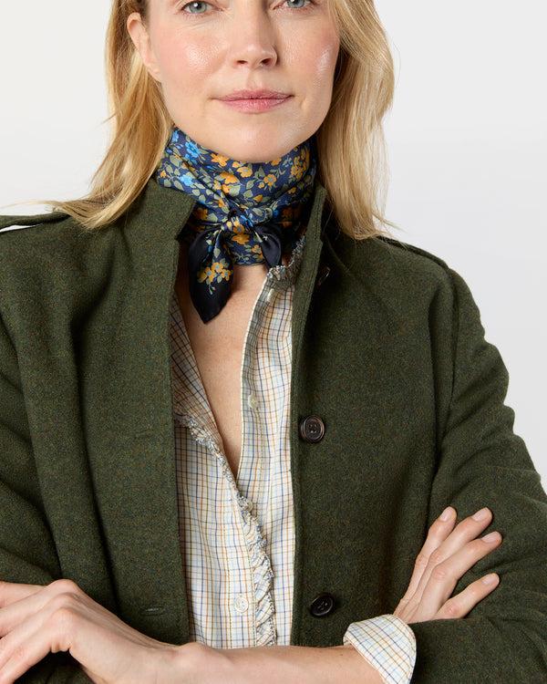 Sid Mashburn Medium Hand-Rolled Silk Scarf In Navy/Marigold/Sage Floral