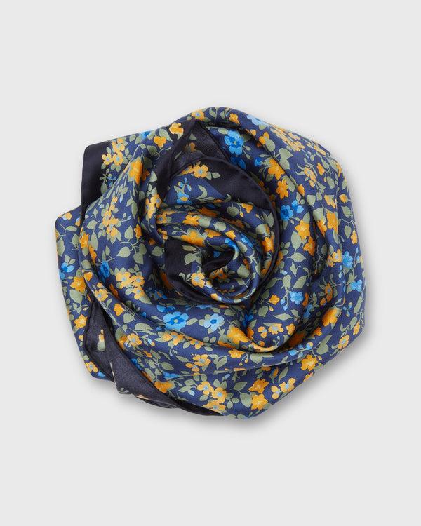 sid mashburn Medium Hand-Rolled Silk Scarf in Navy/Marigold/Sage Floral