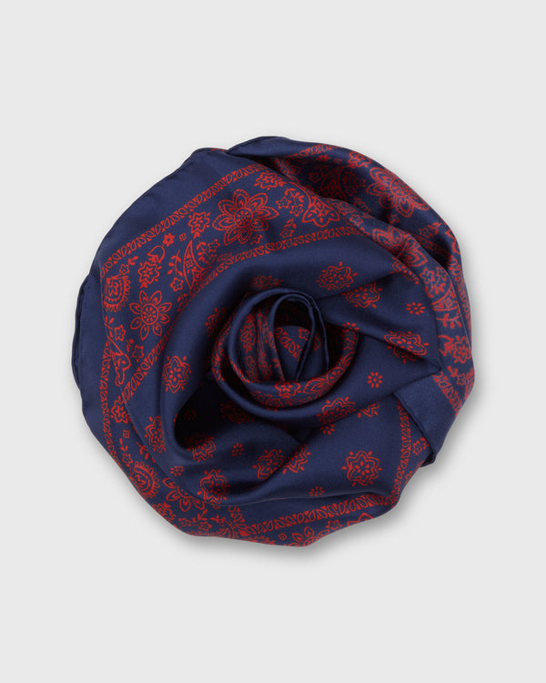 sid mashburn Medium Hand-Rolled Silk Scarf in Navy/Red Floral Paisley