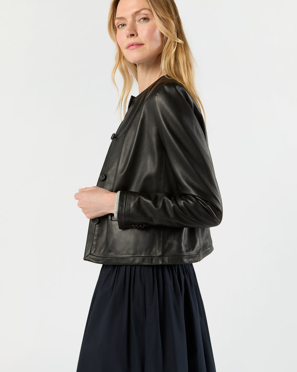 Sid Mashburn Megan Cardigan Jacket In Black Leather