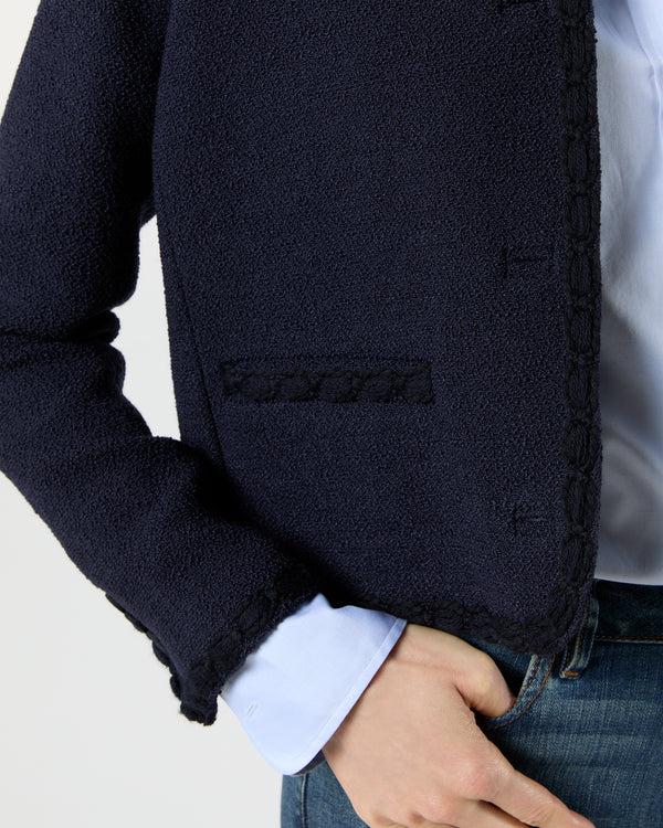 Sid Mashburn Megan Cardigan Jacket In Navy Bouclé Tweed