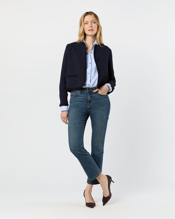 Sid Mashburn Megan Cardigan Jacket In Navy Bouclé Tweed