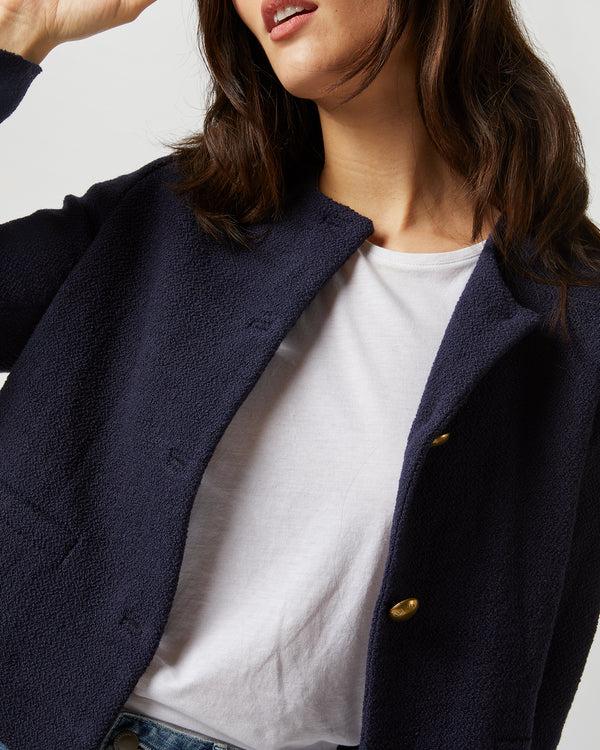 Sid Mashburn Megan Cardigan Jacket In Navy Bouclé Tweed