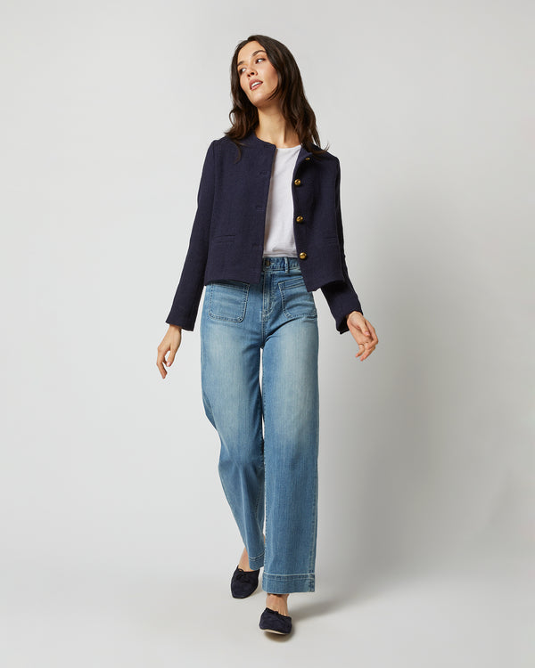 Sid Mashburn Megan Cardigan Jacket In Navy Bouclé Tweed