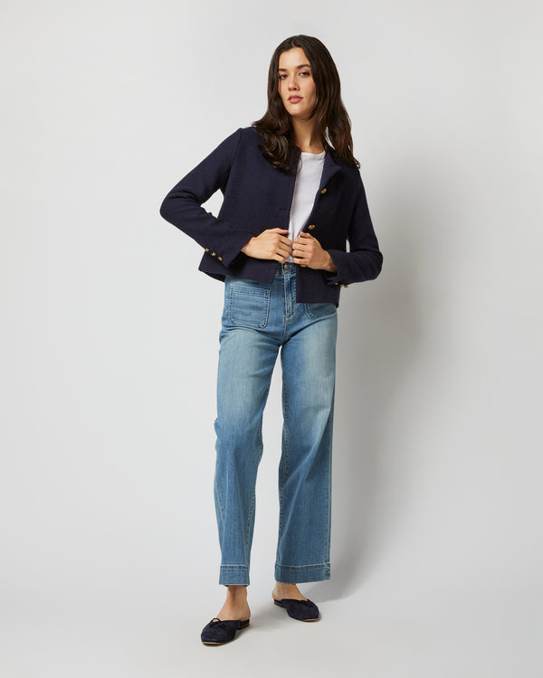 Sid Mashburn Megan Cardigan Jacket In Navy Bouclé Tweed