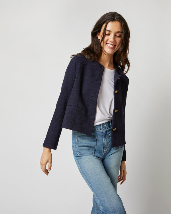 sid mashburn Megan Cardigan Jacket in Navy Bouclé Tweed