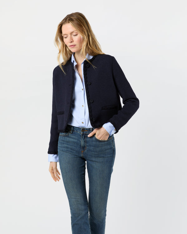 sid mashburn Megan Cardigan Jacket in Navy Bouclé Tweed