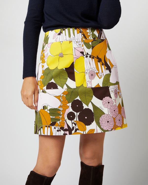 Sid Mashburn Mini Skirt In Big Flower Rose Heavy Cotton Stretch