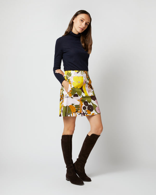 Sid Mashburn Mini Skirt In Big Flower Rose Heavy Cotton Stretch