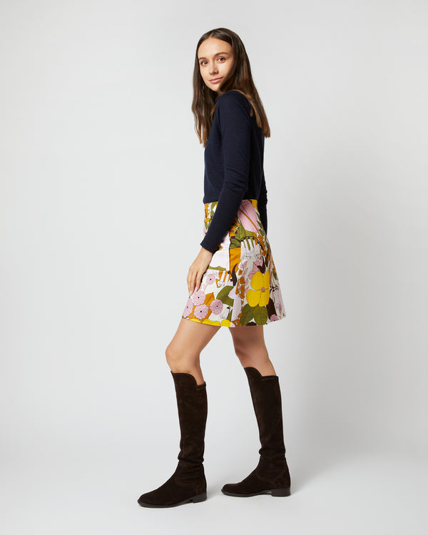 Sid Mashburn Mini Skirt In Big Flower Rose Heavy Cotton Stretch