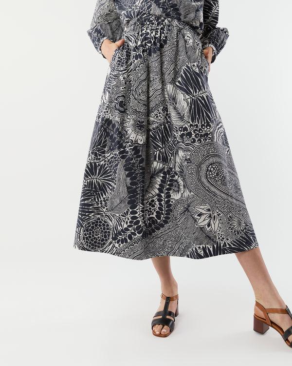 Sid Mashburn Miranda Skirt In Ink/Ivory Block Print Cotton Lawn