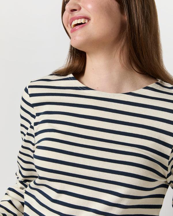 Sid Mashburn Modern Meridien Tee In Ecru/Marine Stripe