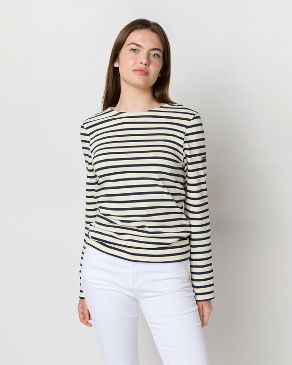 sid mashburn Modern Meridien Tee in Ecru/Marine Stripe
