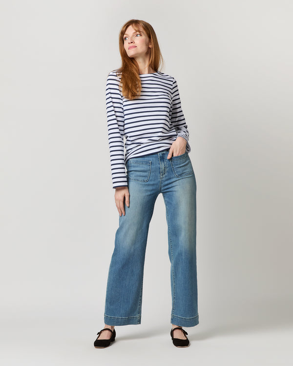 Sid Mashburn Modern Minquiers Tee In Neige/Marine Stripe