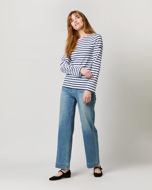 Sid Mashburn Modern Minquiers Tee In Neige/Marine Stripe