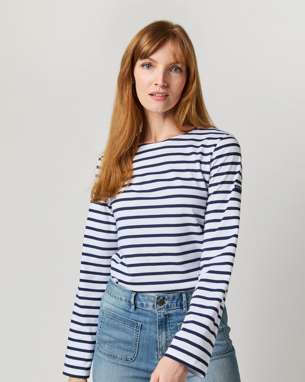 sid mashburn Modern Minquiers Tee in Neige/Marine Stripe