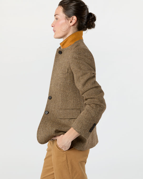 Sid Mashburn Moira Blazer In Tobacco/Coffee Small Herringbone Tweed