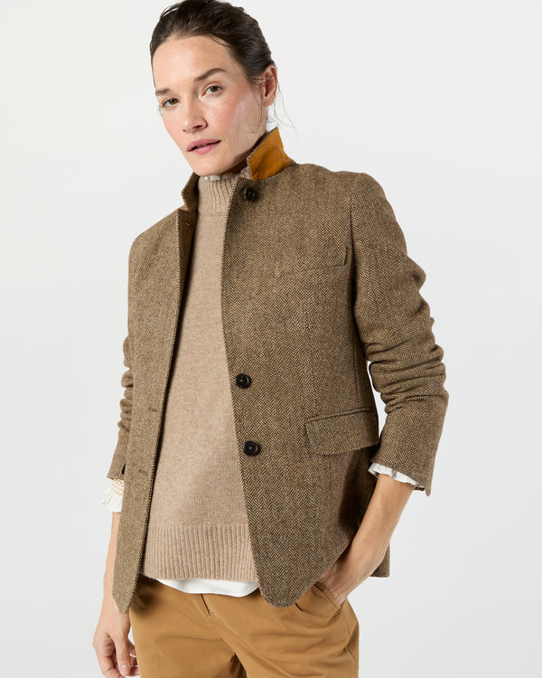 sid mashburn Moira Blazer in Tobacco/Coffee Small Herringbone Tweed