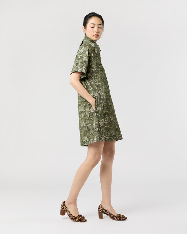 Sid Mashburn Molly Dress In Olive/Multi Harkness Forest Liberty Fabric Cord