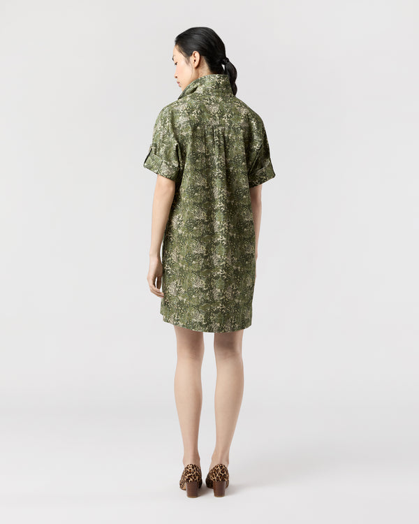 Sid Mashburn Molly Dress In Olive/Multi Harkness Forest Liberty Fabric Cord