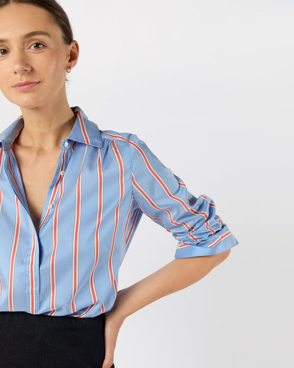 Sid Mashburn Natalia Blouse In Blue/Persimmon Bold Stripe Crepe De Chine