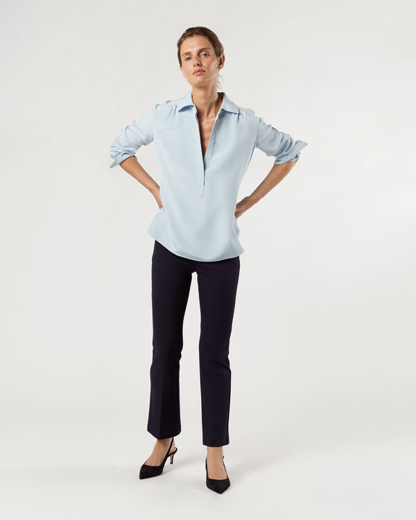 Sid Mashburn Natalia Blouse In Pale Blue Silk Crepe De Chine