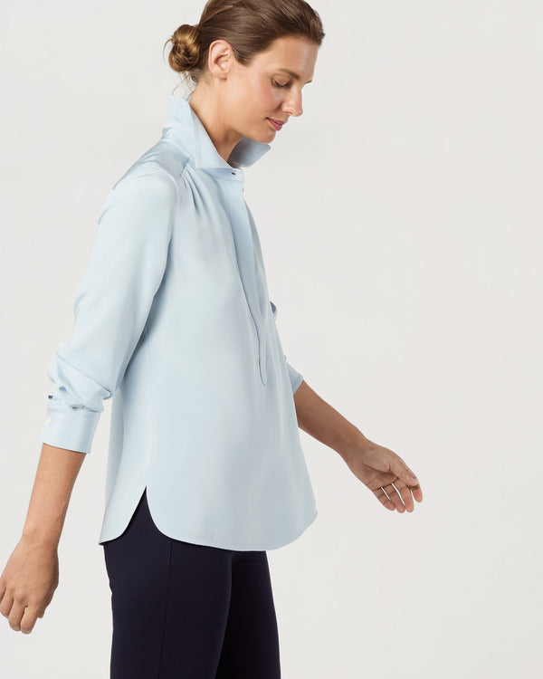 Sid Mashburn Natalia Blouse In Pale Blue Silk Crepe De Chine