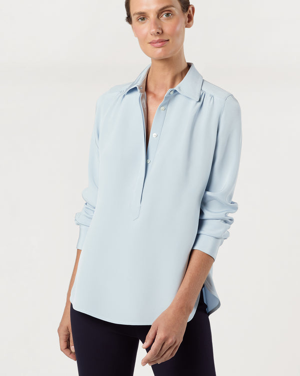 sid mashburn Natalia Blouse in Pale Blue Silk Crepe de Chine