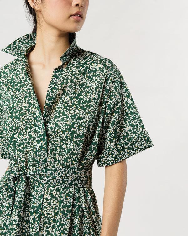 Sid Mashburn Nathalie Dress In Green/Yellow Floral Crinkle Cotton