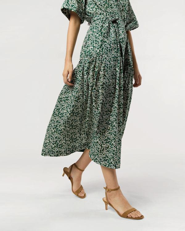 Sid Mashburn Nathalie Dress In Green/Yellow Floral Crinkle Cotton