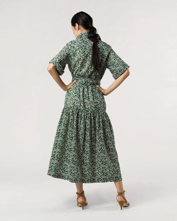 Sid Mashburn Nathalie Dress In Green/Yellow Floral Crinkle Cotton