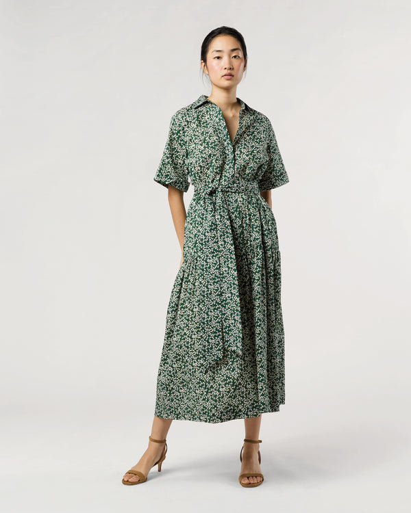 sid mashburn Nathalie Dress in Green/Yellow Floral Crinkle Cotton