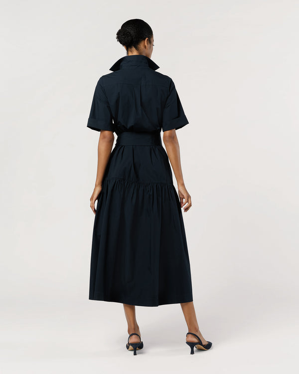 Sid Mashburn Nathalie Dress In Navy Paperweight Stretch Poplin