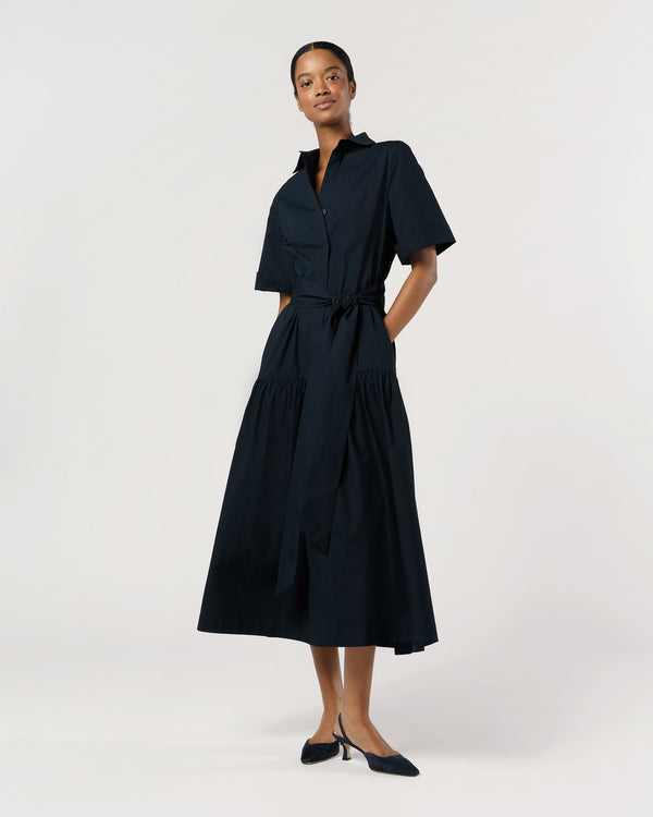 sid mashburn Nathalie Dress in Navy Paperweight Stretch Poplin