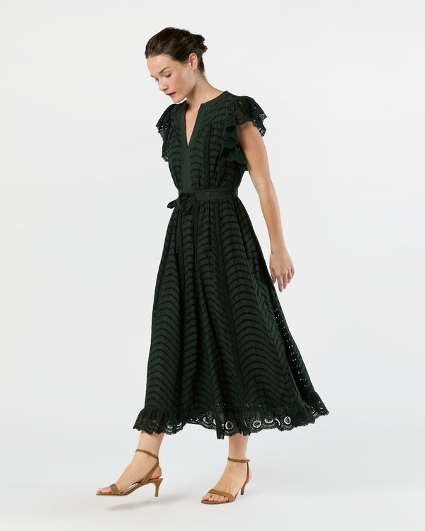 Sid Mashburn Olga Flutter Sleeve Midi Dress In Cypress