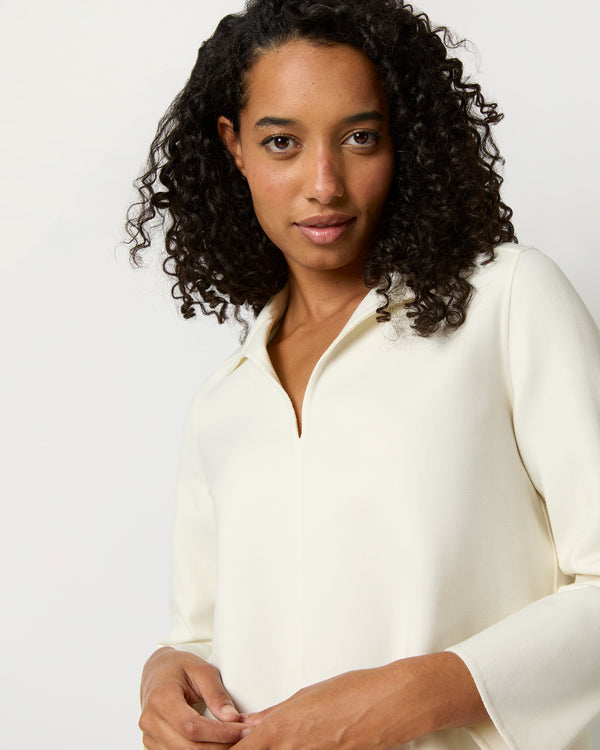 Sid Mashburn Olympia Top In Ivory Bi-Stretch Double-Faced Wool Blend