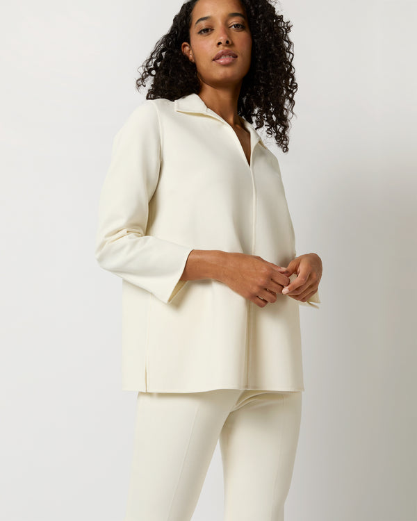 sid mashburn Olympia Top in Ivory Bi-Stretch Double-Faced Wool Blend