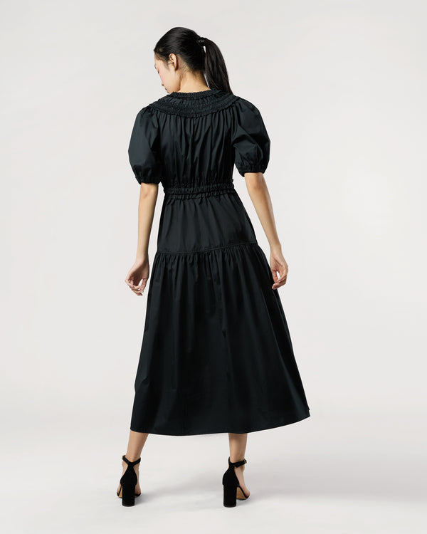 Sid Mashburn Othella Short Sleeve Midi Dress In Noir